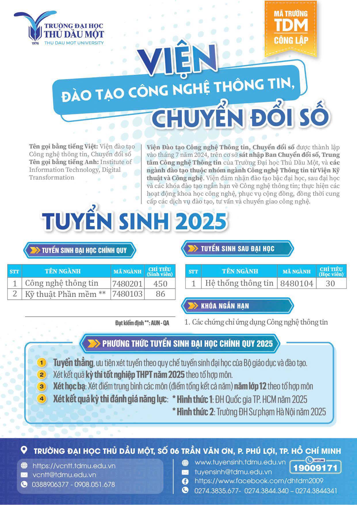 TUYỂN SINH 2025 – VIỆN ĐÀO TẠO CÔNG NGHỆ THÔNG TIN, CHUYỂN ĐỔI SỐ